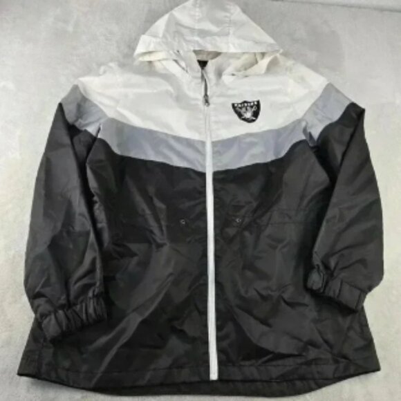 NFL Apparel Windbreaker jacket Raiders full zip Sz XL Womens Black White - Picture 1 of 6